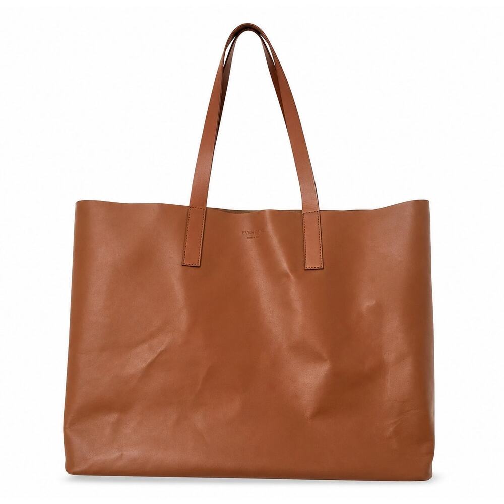 Everlane Luxe Italian Leather Tote Cognac Brown Made In Italy Large Shopper Bag